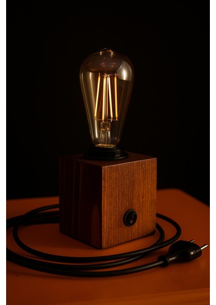 Ahşap Dekoratif Rustik Kütük Küp Masa Lambası Abajür Yatak Odası Konsül Üstü