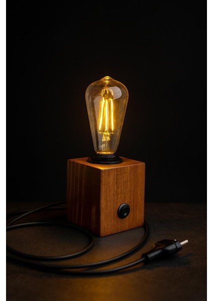 Ahşap Dekoratif Rustik Kütük Küp Masa Lambası Abajür Yatak Odası Konsül Üstü fiyatları