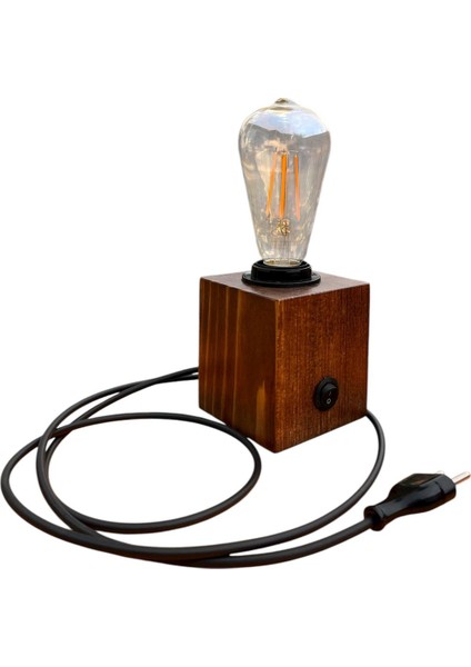 Ahşap Dekoratif Rustik Kütük Küp Masa Lambası Abajür Yatak Odası Konsül Üstü fırsatları