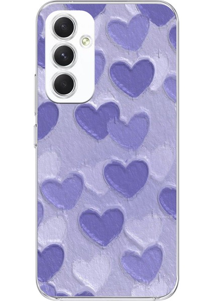 Samsung Galaxy A54 Uyumlu Mor Kalpler Tasarımlı Baskılı Silikon Kılıf