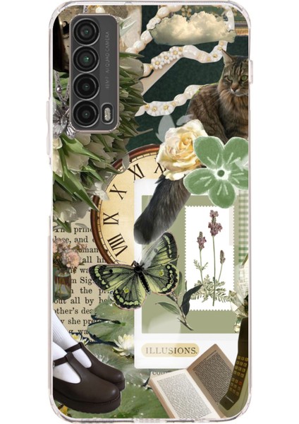 Huawei P Smart 2021 Uyumlu Yeşil Estetik Pano Kolaj Baskılı Silikon Kılıf