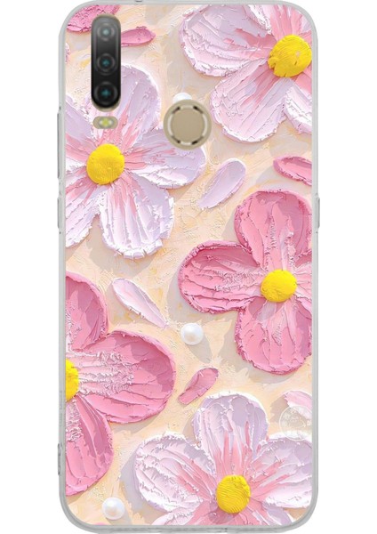 General Mobile Gm 10 Uyumlu Pembe Beyaz Çiçekler Sulu Boya Baskılı Silikon Kılıf