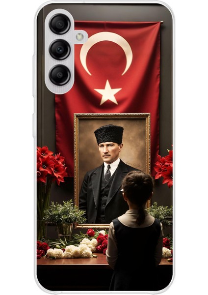 Samsung Galaxy A14 Uyumlu Atatürk Türk Bayrağı Tablo Baskılı Silikon Kılıf