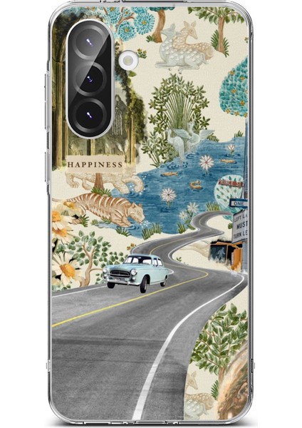 Samsung Galaxy A36 Uyumlu Yeşil Sanatsal Yol Çiçekler Baskılı Silikon Kılıf