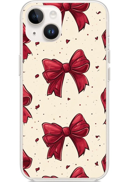 iPhone 13 - 14 Uyumlu Büyük Kırmızı Fiyonklar Baskılı Silikon Kılıf