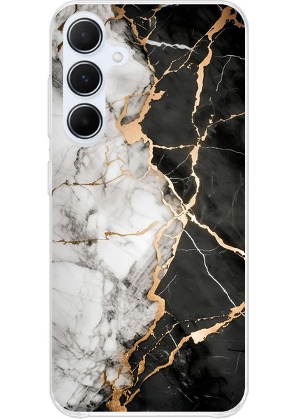 Samsung Galaxy A35 Uyumlu Siyah Beyaz Mermer Baskılı Silikon Kılıf