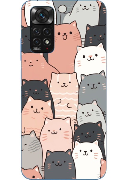 Redmi Note 11 - 11S Uyumlu Pufi Kedicikler Tasarımlı Baskılı Silikon Kılıf