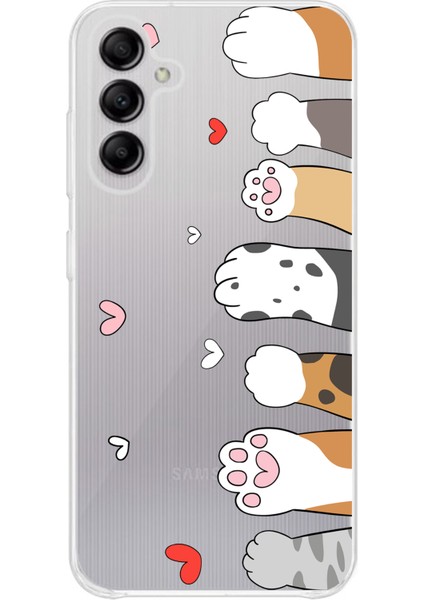 Samsung Galaxy A14 Uyumlu Sevimli Kedi Patiler Tasarımlı Baskılı Silikon Kılıf