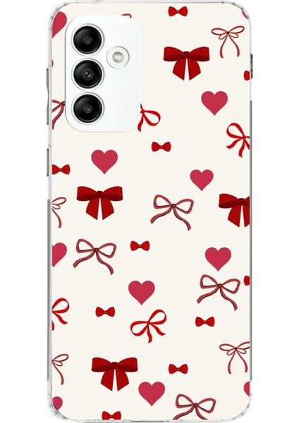 Samsung Galaxy A05S Uyumlu Bordo Kalp ve Fiyonklar Baskılı Silikon Kılıf