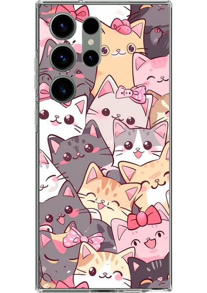 Samsung Galaxy S23 Ultra Uyumlu Sevimli Kediler Baskılı Silikon Kılıf