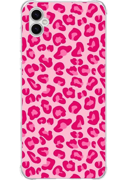 Samsung Galaxy A04 Uyumlu Pembe Leopar Tasarımlı Baskılı Silikon Kılıf