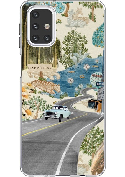 Samsung Galaxy M31S Uyumlu Yeşil Sanatsal Yol Çiçekler Baskılı Silikon Kılıf