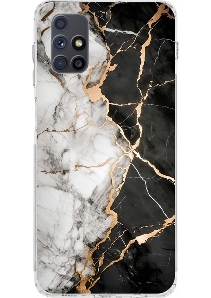 Samsung Galaxy M51 Uyumlu Siyah Beyaz Mermer Baskılı Silikon Kılıf