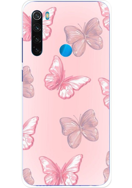 Redmi Note 8 Uyumlu Pembe Kelebekler Baskılı Silikon Kılıf