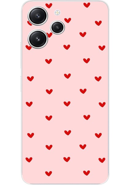 Redmi 12 Uyumlu Kırmızı Minik Kalpler Baskılı Silikon Kılıf