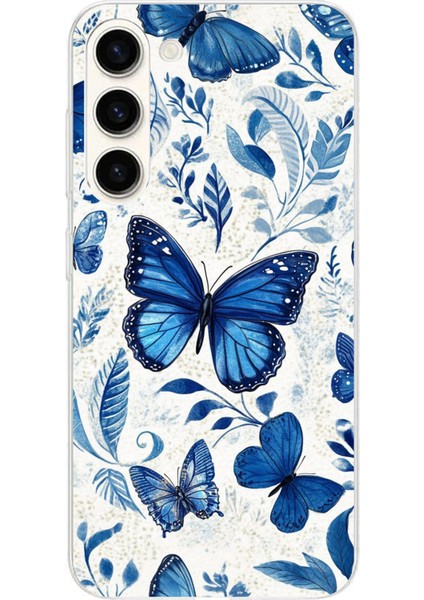 Samsung Galaxy S24 Plus Uyumlu Mavi Kelebekler Baskılı Silikon Kılıf
