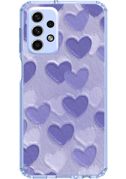 Samsung Galaxy A33 Uyumlu Mor Kalpler Tasarımlı Baskılı Silikon Kılıf