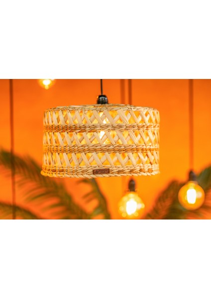 Doğal Hasır Avize – 37 cm | %100 El Yapımı Bohem Rustik Tavan Aydınlatma | E27 Duy Uyumlu