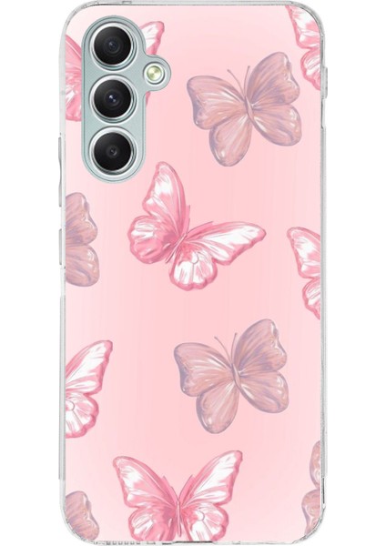 Samsung Galaxy A34 Uyumlu Pembe Kelebekler Baskılı Silikon Kılıf