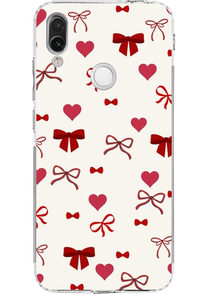 Redmi Note 7 Uyumlu Bordo Kalp ve Fiyonklar Baskılı Silikon Kılıf