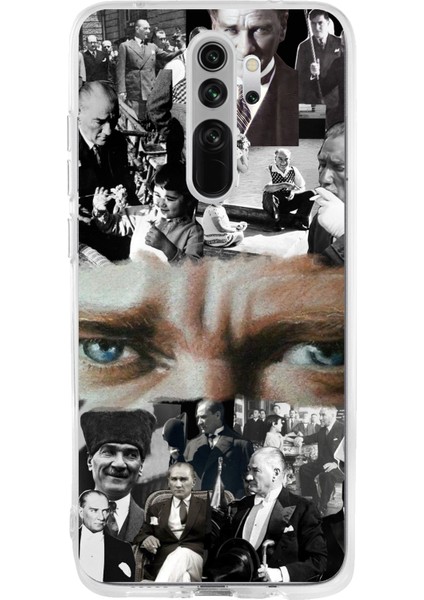 Redmi Note 8 Pro Uyumlu Atatürk Renkli Kolaj Gözler Baskılı Silikon Kılıf