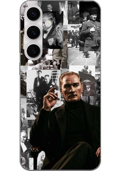 Galaxy S24 Fe Uyumlu Mustafa Kemal Atatürk Kolaj Baskılı Silikon Kılıf