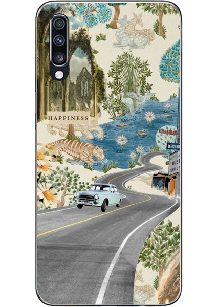 Samsung Galaxy A70 Uyumlu Yeşil Sanatsal Yol Çiçekler Baskılı Silikon Kılıf