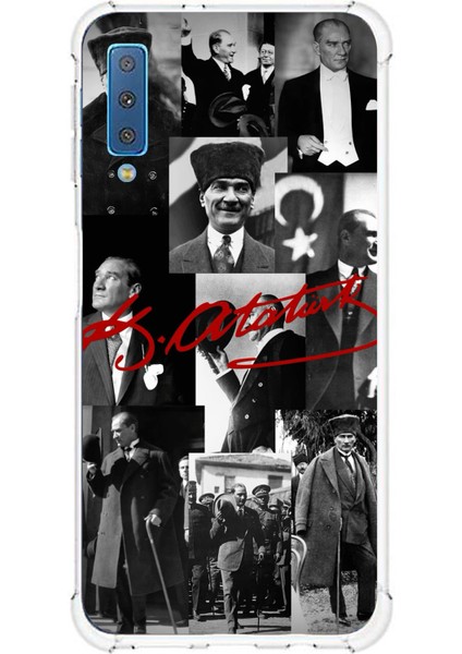 Samsung Galaxy A7 2018 Uyumlu Kırmızı Mustafa Kemal Atatürk Imza Baskılı Silikon Kılıf