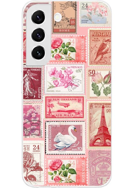 Samsung Galaxy S22 Uyumlu Pembe Posta Pulları Baskılı Silikon Kılıf