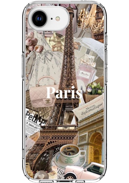 iPhone 16E Uyumlu Paris Kolaj Baskılı Silikon Kılıf