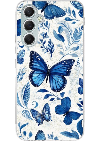 Samsung Galaxy A34 Uyumlu Mavi Kelebekler Baskılı Silikon Kılıf