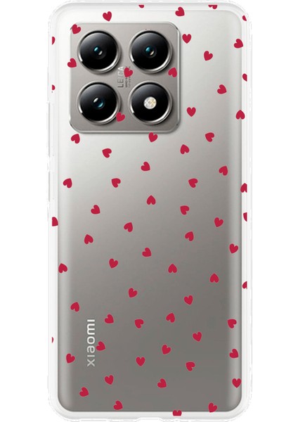 Xiaomi Mi 14T Uyumlu Kırmızı Kalpler Tasarımlı Baskılı Silikon Kılıf