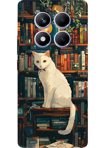 Redmi Note 14 Pro Plus 5g Uyumlu Kitaplık Beyaz Kedi Tasarımlı Baskılı Silikon Kılıf