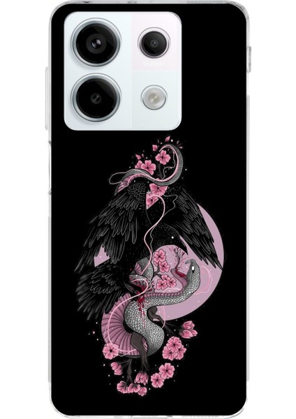 Redmi Note 13 Pro 5g Uyumlu Pembe Siyah Yılan Baskılı Silikon Kılıf