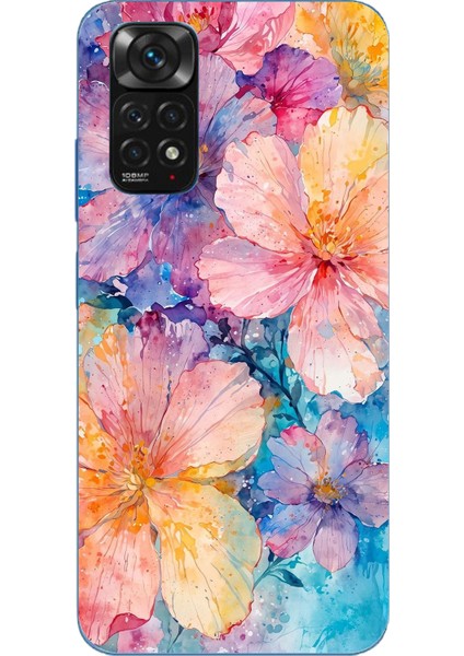 Redmi Note 11 - 11S Uyumlu Renkli Çiçekler Sulu Boya Baskılı Silikon Kılıf