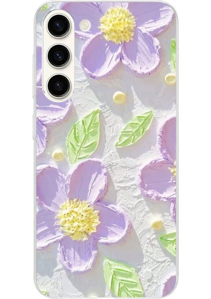 Samsung Galaxy S24 Plus Uyumlu Mor Papatyalar Sulu Boya Baskılı Silikon Kılıf