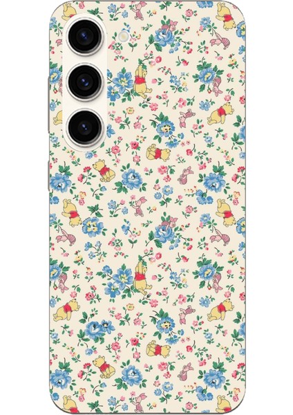 Samsung Galaxy S23 Uyumlu Ayı Winnie Pooh ve Çiçekler Baskılı Silikon Kılıf