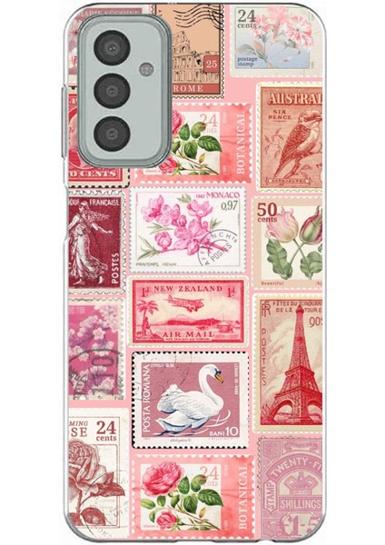Samsung Galaxy M13 - M23 Uyumlu Pembe Posta Pulları Baskılı Silikon Kılıf