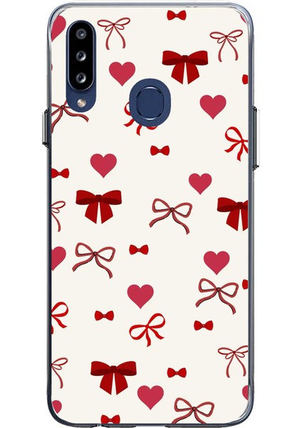 Samsung Galaxy A20S Uyumlu Bordo Kalp ve Fiyonklar Baskılı Silikon Kılıf