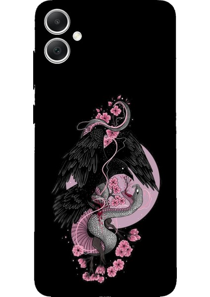 Samsung Galaxy A05 Uyumlu Pembe Siyah Yılan Baskılı Silikon Kılıf