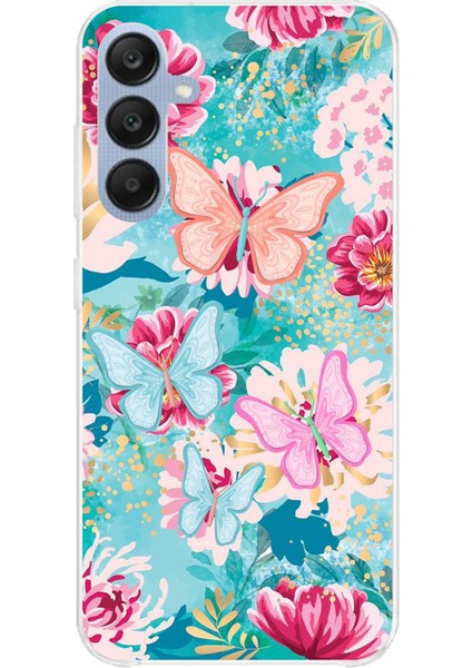 Samsung Galaxy A25 Uyumlu Kelebekler ve Çiçekler Baskılı Silikon Kılıf