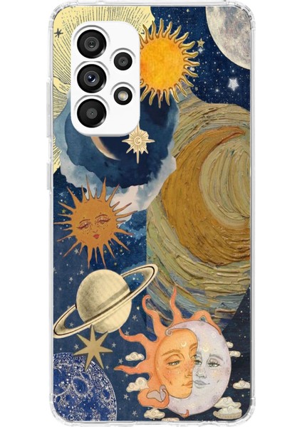 Samsung Galaxy A23 Uyumlu Güneş ve Ay Evren Tasarımlı Baskılı Silikon Kılıf
