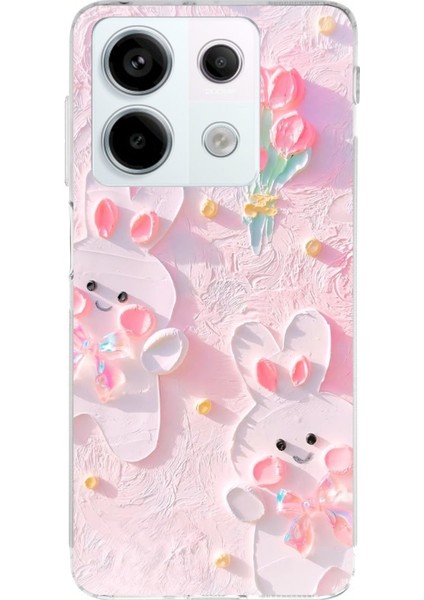 Redmi Note 13 Pro 5g Uyumlu Sevimli Tavşanlar Baskılı Silikon Kılıf