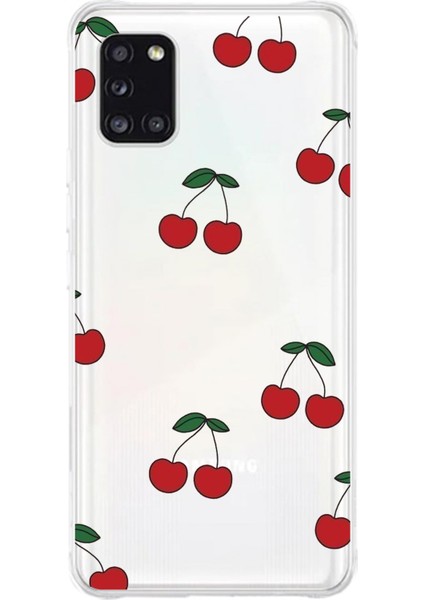 Samsung Galaxy A31 Uyumlu Kirazlar Tasarımlı Baskılı Silikon Kılıf