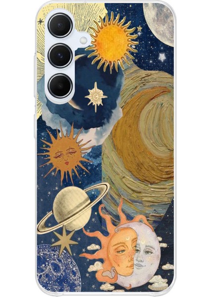 Samsung Galaxy A35 Uyumlu Güneş ve Ay Evren Tasarımlı Baskılı Silikon Kılıf