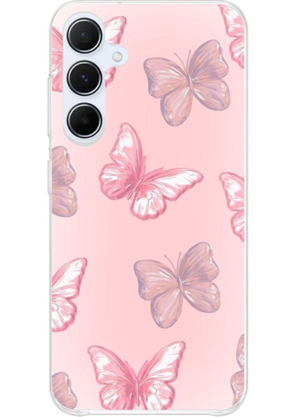 Samsung Galaxy A35 Uyumlu Pembe Kelebekler Baskılı Silikon Kılıf