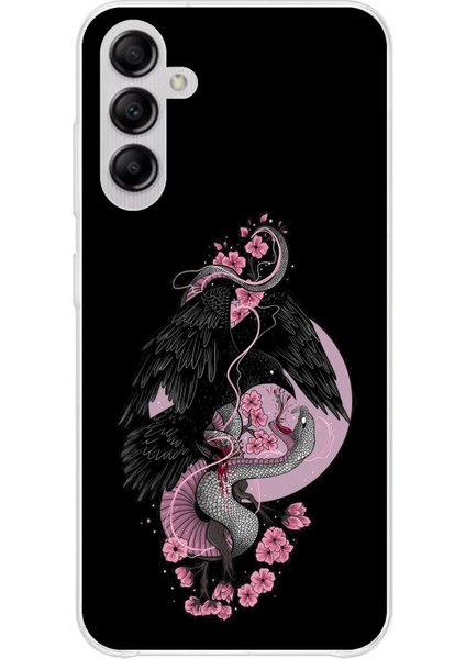 Samsung Galaxy A14 Uyumlu Pembe Siyah Yılan Baskılı Silikon Kılıf