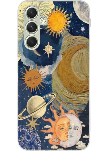Samsung Galaxy A15 Uyumlu Güneş ve Ay Evren Tasarımlı Baskılı Silikon Kılıf