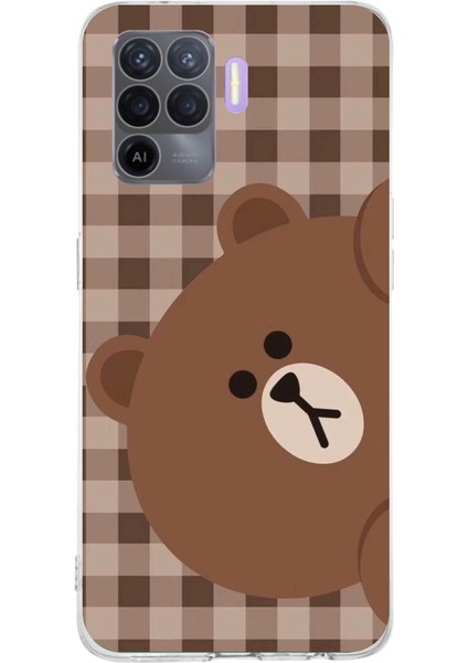 Oppo Reno 5 Lite Uyumlu Kahverengi Ayı Yan Tasarımlı Baskılı Silikon Kılıf