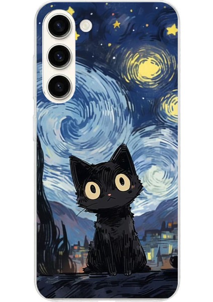 Samsung Galaxy S24 Plus Uyumlu Gece Yarısı Kedi Tasarımlı Baskılı Silikon Kılıf